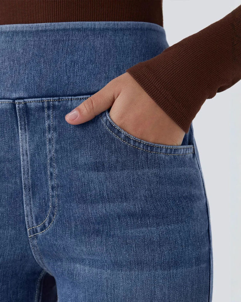 Hose Hohe Taille Denim Tasche Schlag