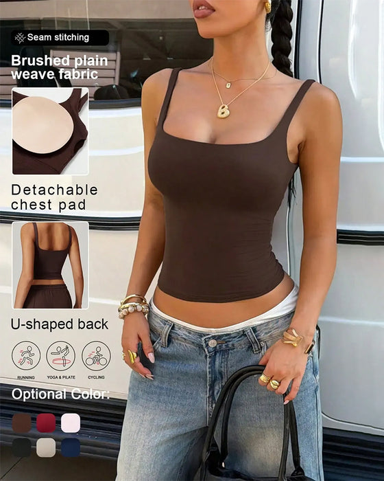 Tank Top Uni Farbe Viereckiger Ausschnitt Integrierter Bh