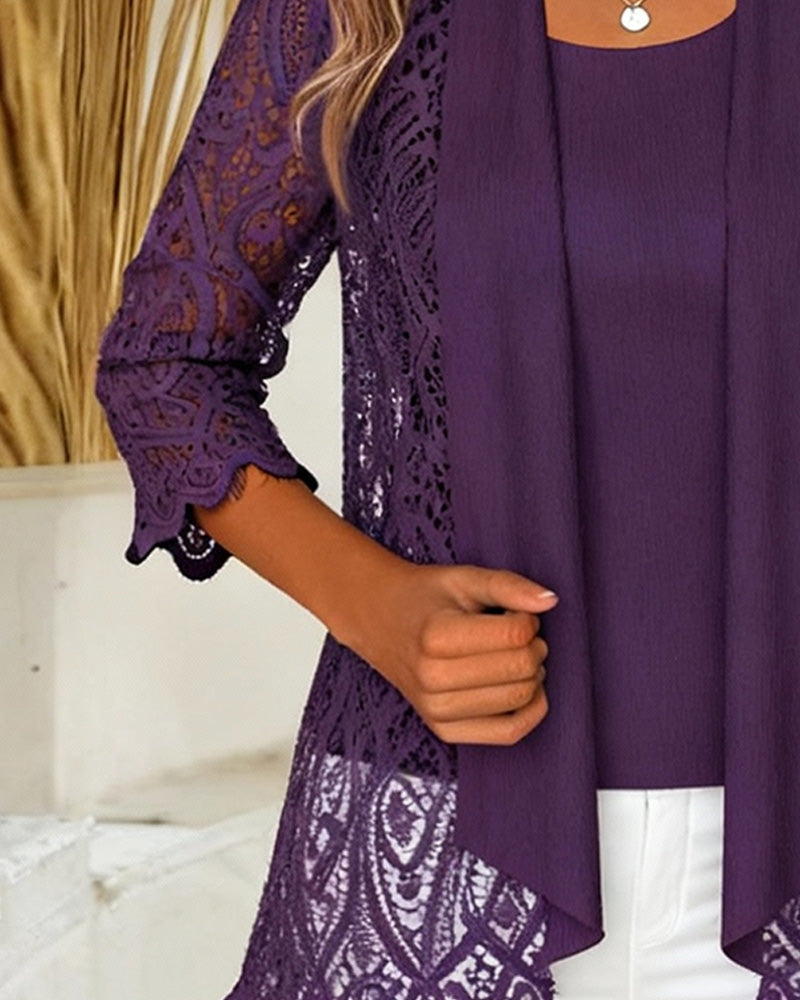 Top mit Patchwork-Details und faux Zwei-Teile-Design