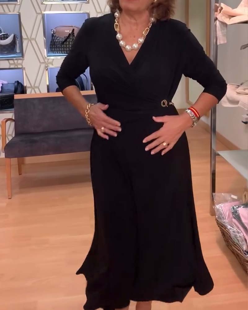 V-Ausschnitt Tailliert Taillenschlitz Kleid