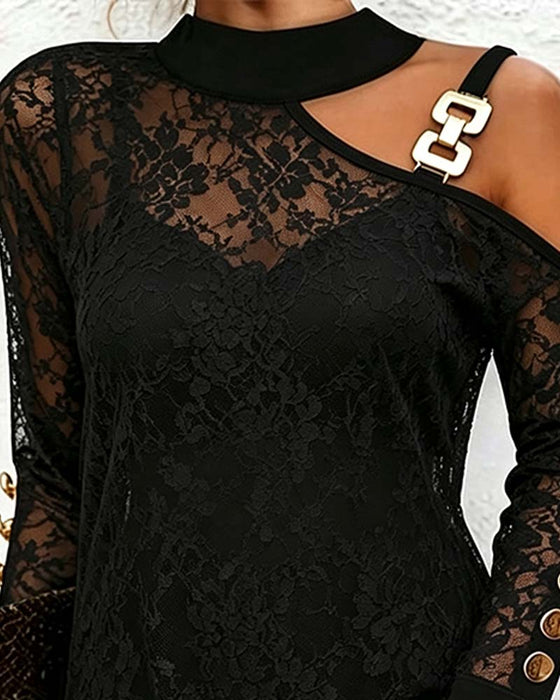 Kleid Durchsichtig Spitze Ein-Schulter