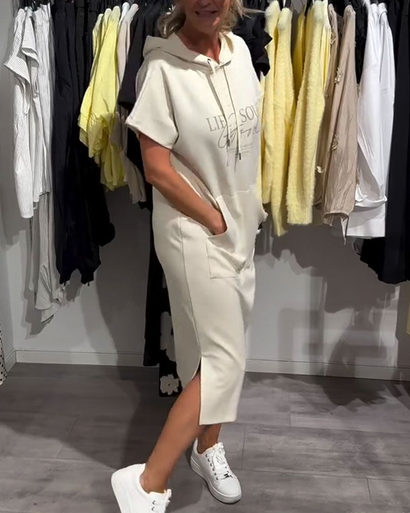 Kleid Buchstabendruck Kapuzenpullover