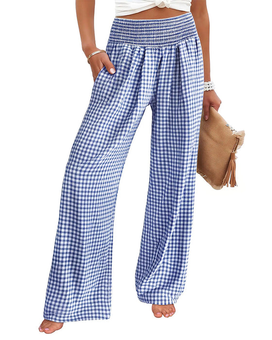 Hose Hohe Taille Karriertes Weites Bein
