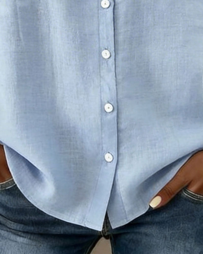 Hemd Peter-Pan-Kragen Baumwollleinen Rüschen Knopfleiste