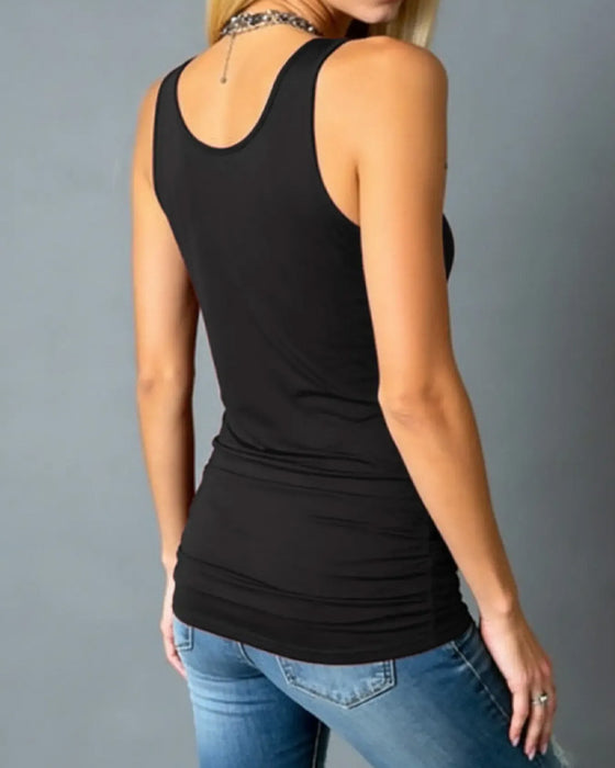 Tank Top U-Ausschnitt Ärmellos Hollow Out