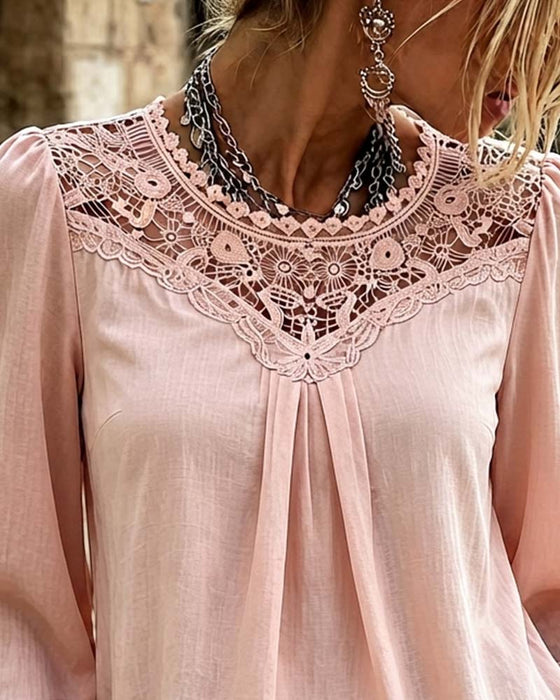 Bluse Spitze Panel Puffärmel