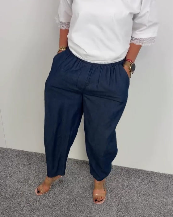 Hose Stilvoll Tasche Denim Lang