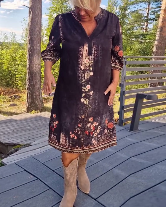 Kleid V-Ausschnitt Blumenmuster