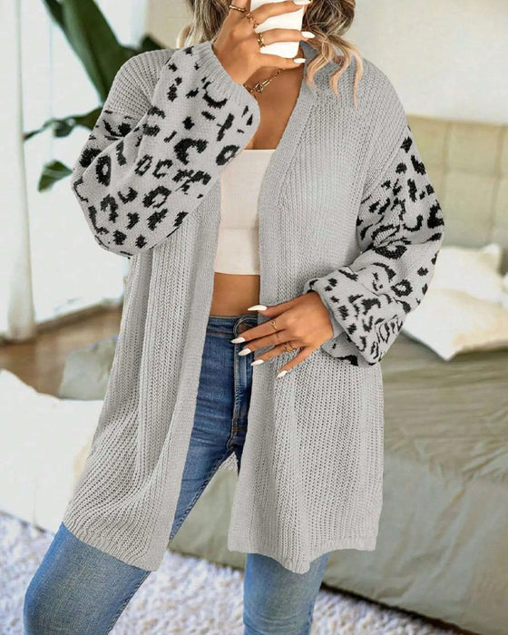 Cardigan Leopardenmuster Langarm Patchwork