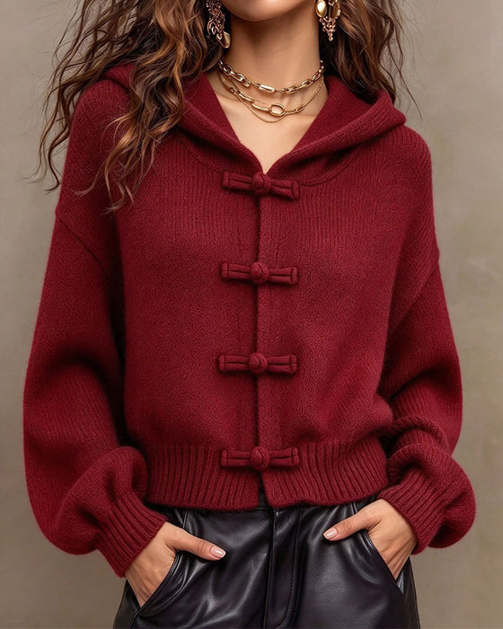 Cardigan Unifarben Mit Kapuze Pullover