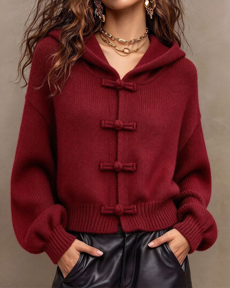 Cardigan Unifarben Mit Kapuze Pullover
