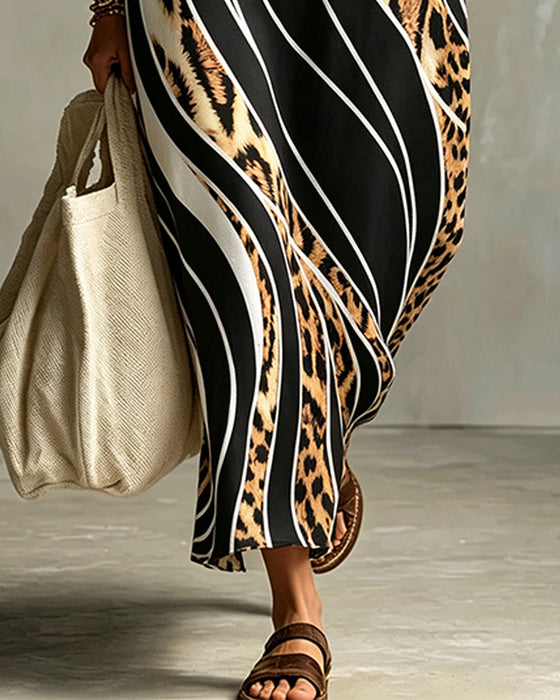 Kleid Leopard Diagonaler Streifen Revers