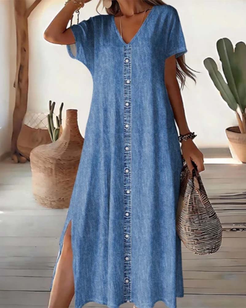 🌸Lässiges Sommerkleid für Damen mit Knopfleiste – Lässiger Stil & Komfort für jeden Tag 💐