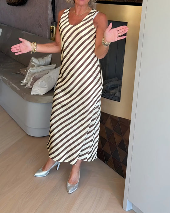 Kleid Ärmellos Streifen Etui Maxi