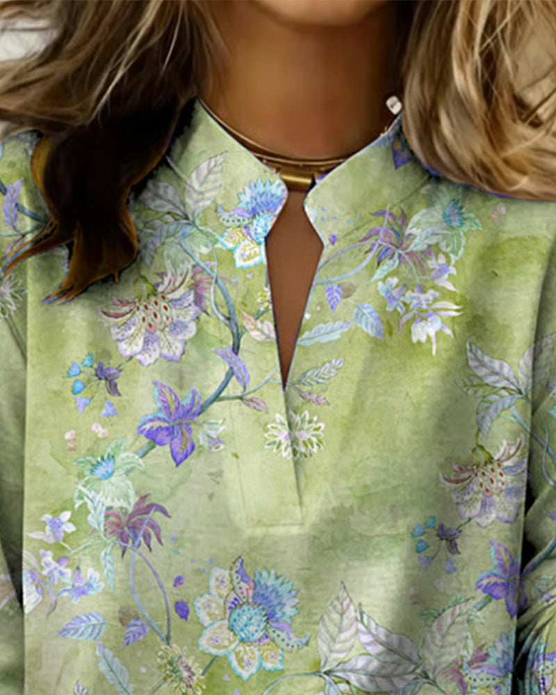 Bluse Stehkragen langärmelig floral
