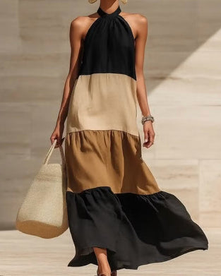 Kleider Halter Off-Shoulder Patchwork Farbblock
