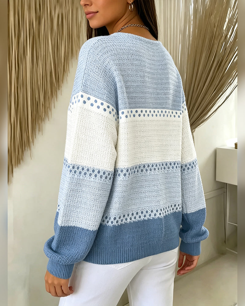 Sweatshirt Farbblock Waffelstrick Henley Pullover