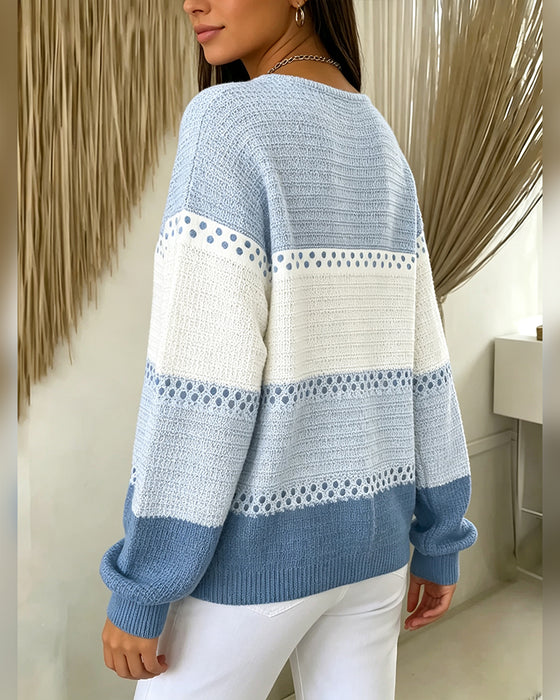Sweatshirt Farbblock Waffelstrick Henley Pullover