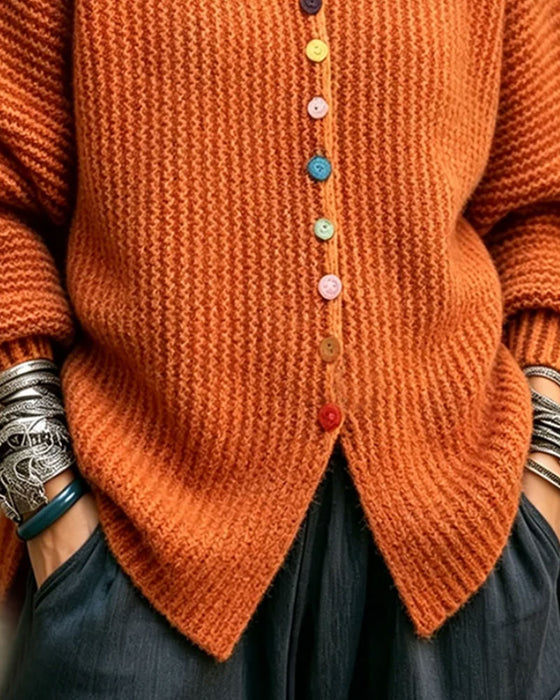 Pullover Farbe Knopf Rüsche Besatz Gestrickt