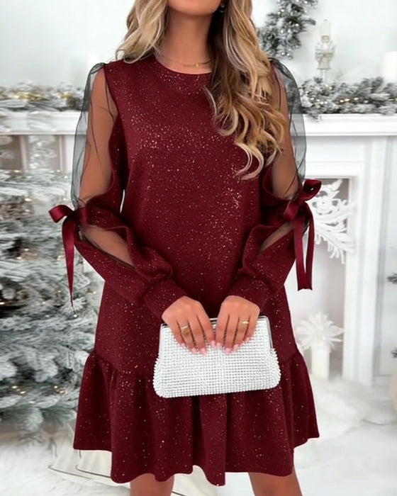 Kleid Tüll Schleife Schnürung Versilbert A-Linie