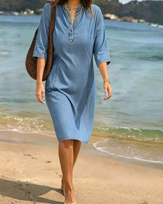 Kleid Locker Gerade Denim