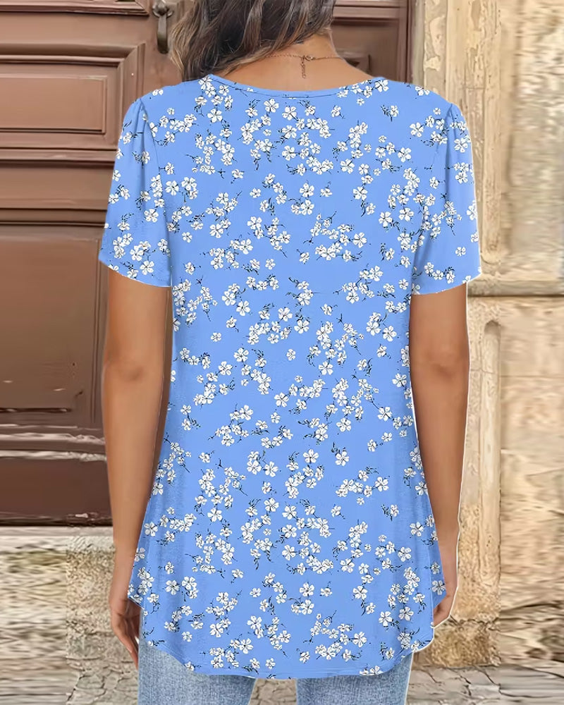 Bluse Kleiner Blumendruck Rundhals Kurzarm