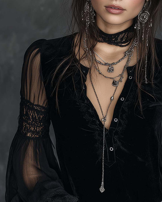 Bluse Knöpfloser V-Ausschnitt Puffärmel