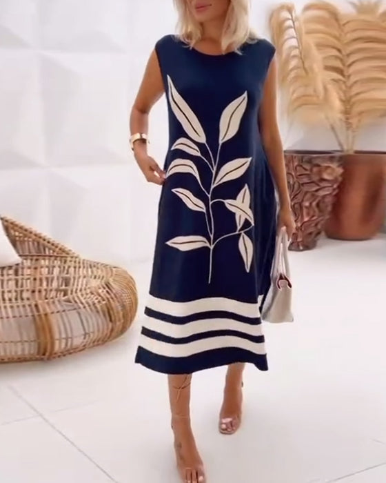 Kleid Elegant Ärmellos Blattmuster