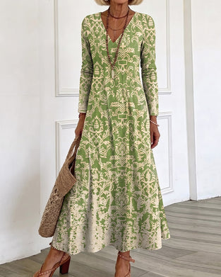 Kleid V-Ausschnitt A-Linie Langarm Maxi