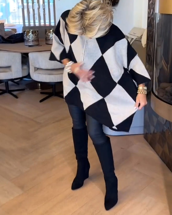 Pullover Stehkragen Argyle unregelmäßig