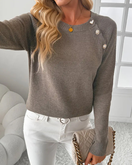 Pullover Knopfverzierung Raglanärmel
