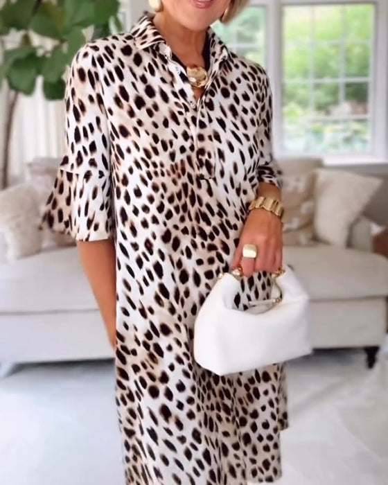 Kleid Revers Leopard Hemd