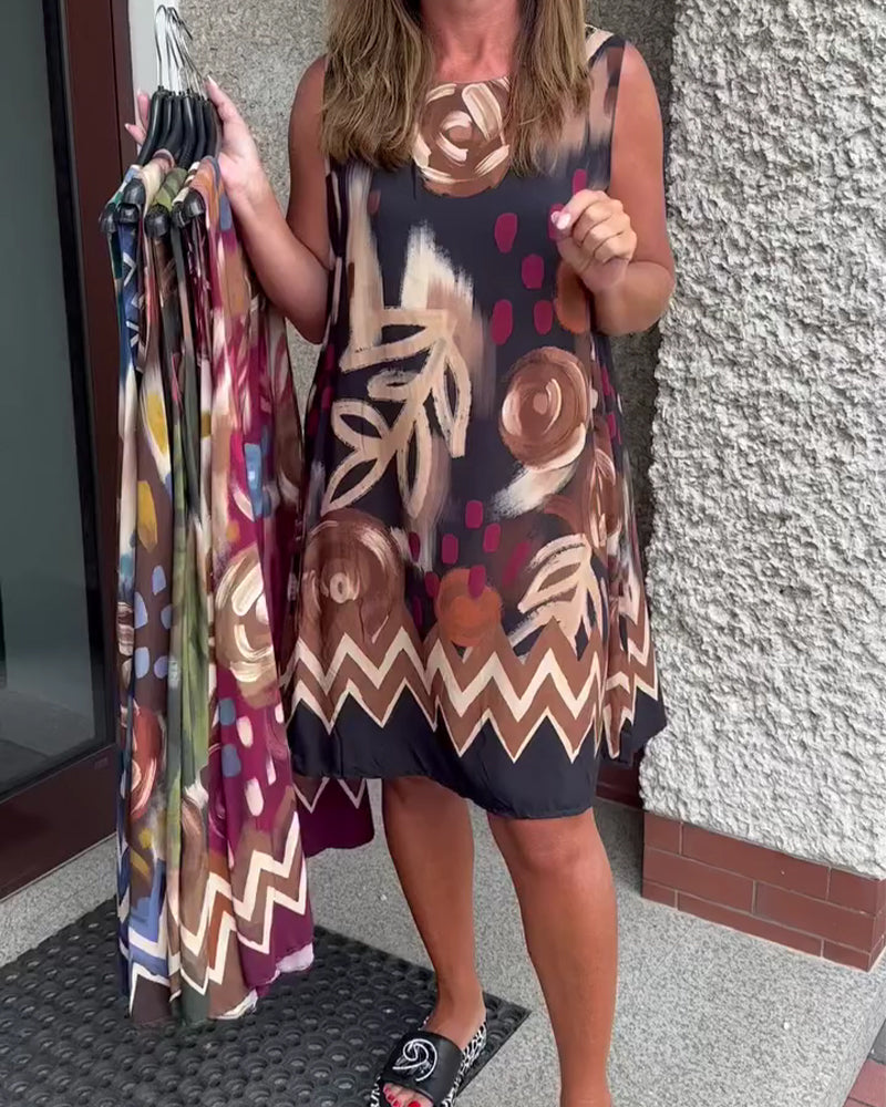Kleid Abstrakt Blumig Ärmellos