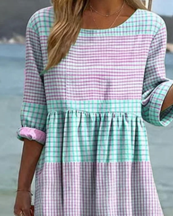 Kleid Gestreift Farbblock Locker