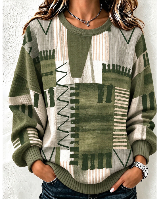 Sweatshirt Rundhals Kariert Farbblock