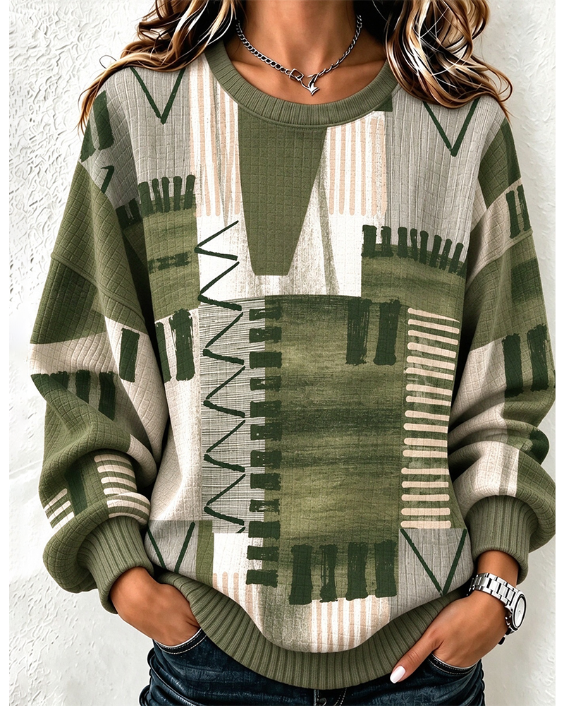 Sweatshirt Rundhals Kariert Farbblock