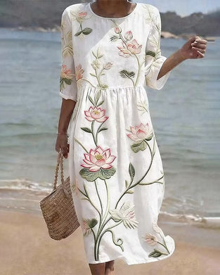 Blumenkleid Mit Rundhalsausschnitt
