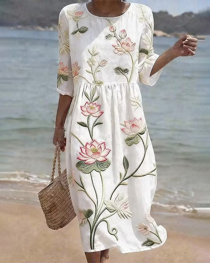 Blumenkleid Mit Rundhalsausschnitt