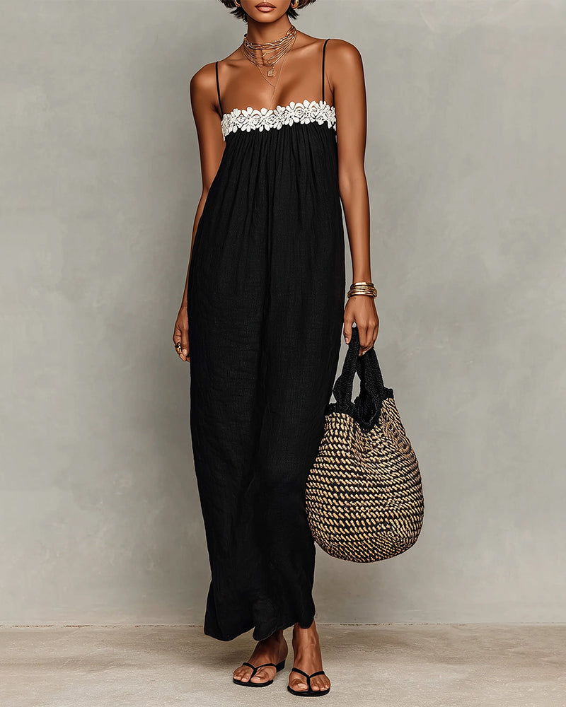 Kleid Kontrastfarbe Gerade Maxi