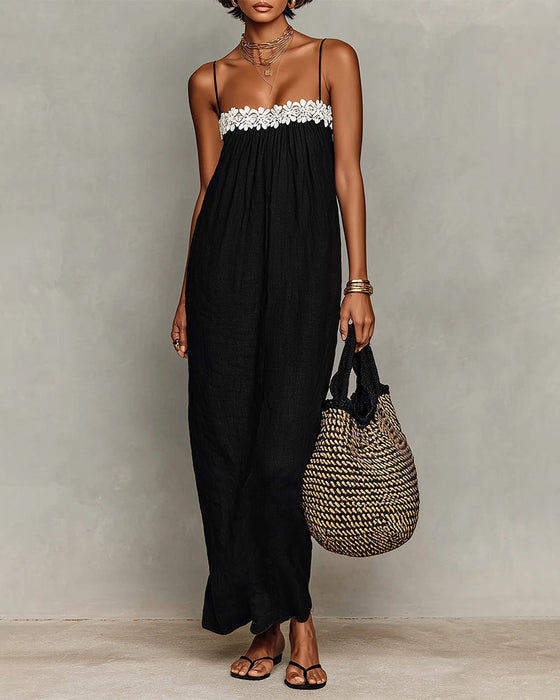 Kleid Kontrastfarbe Gerade Maxi