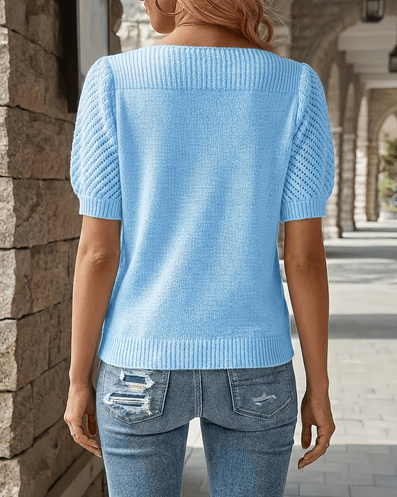 Pullover Unifarbe Puffärmel Kurz