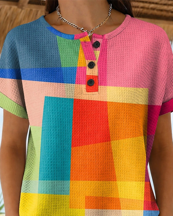 Top Karo Knopf Kurzarm