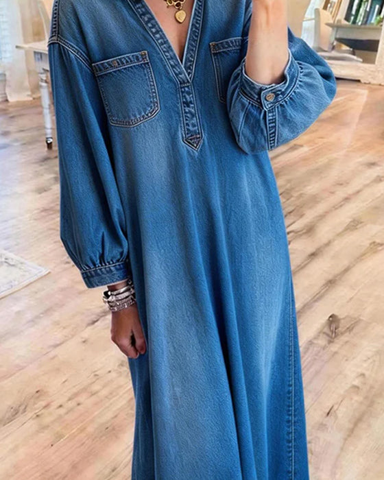 Kleid Denim Hemd Stil Maxi