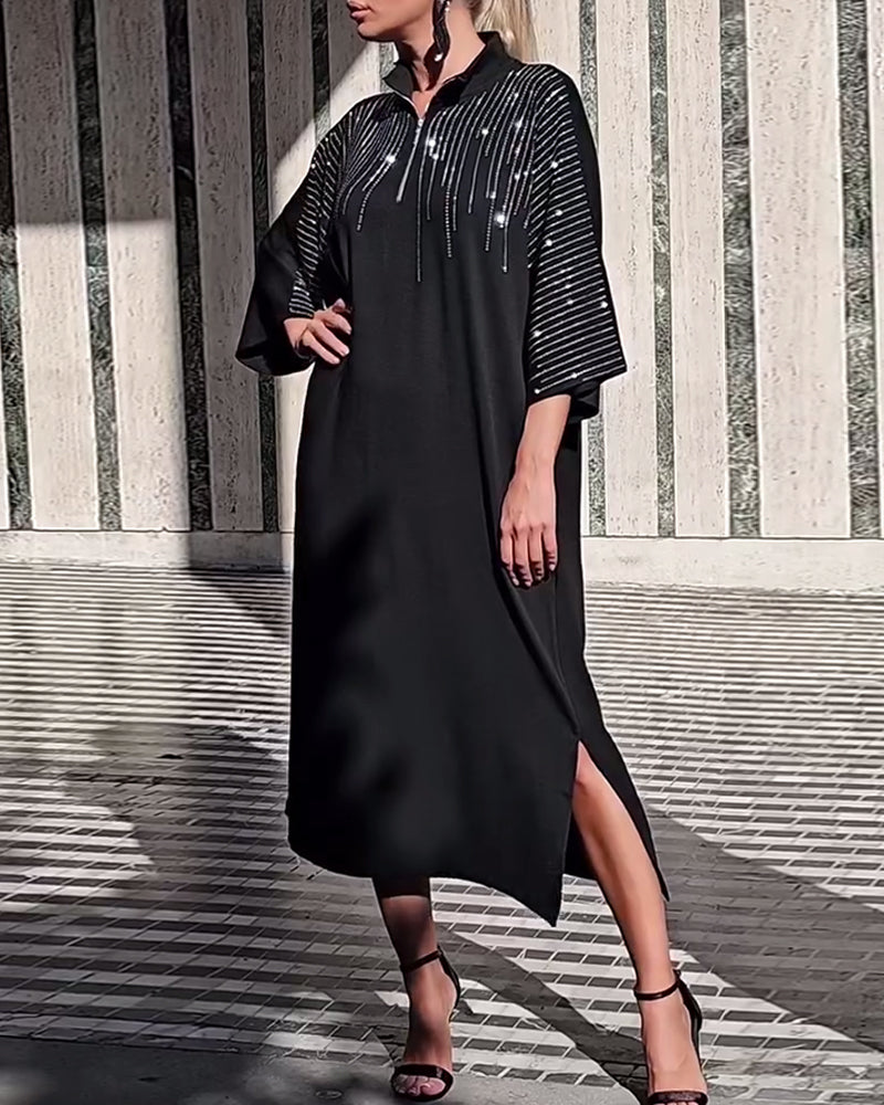 Legeres Kleid mit Reißverschlusskragen und Schlitz