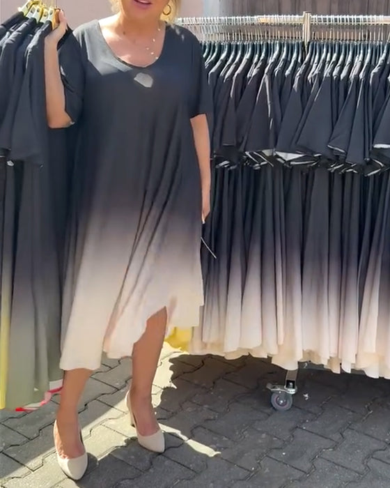 Kleid Kurzarm Farbverlauf Schwingend