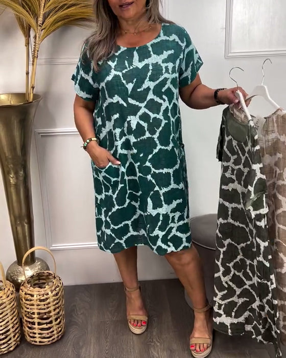 Kleid Rundhals Loose Druck