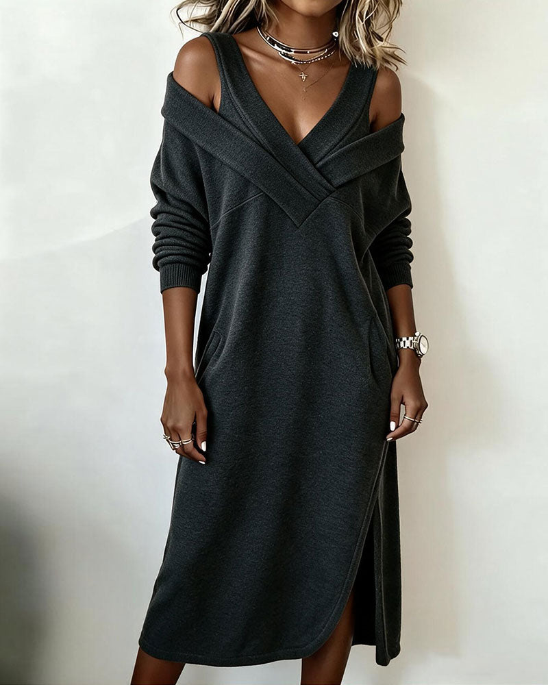 Kleid Off-Shoulder V-Ausschnitt Schlitz