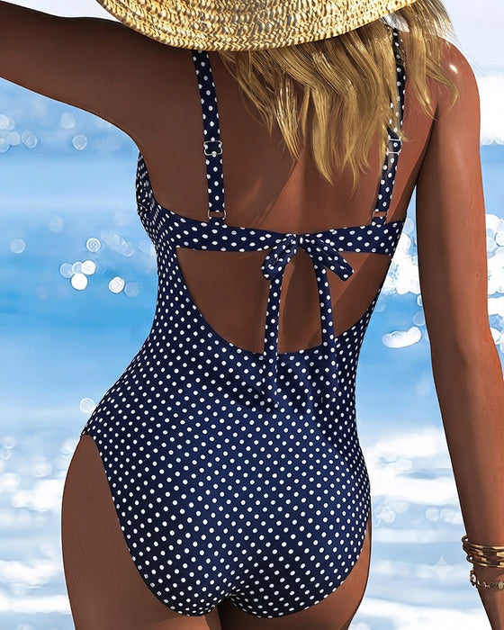 One-Piece Pünktchen Krawatte Mesh Patchwork