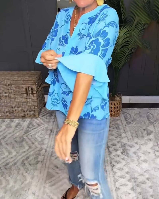 Bluse Locker Kurzärmlig Druck