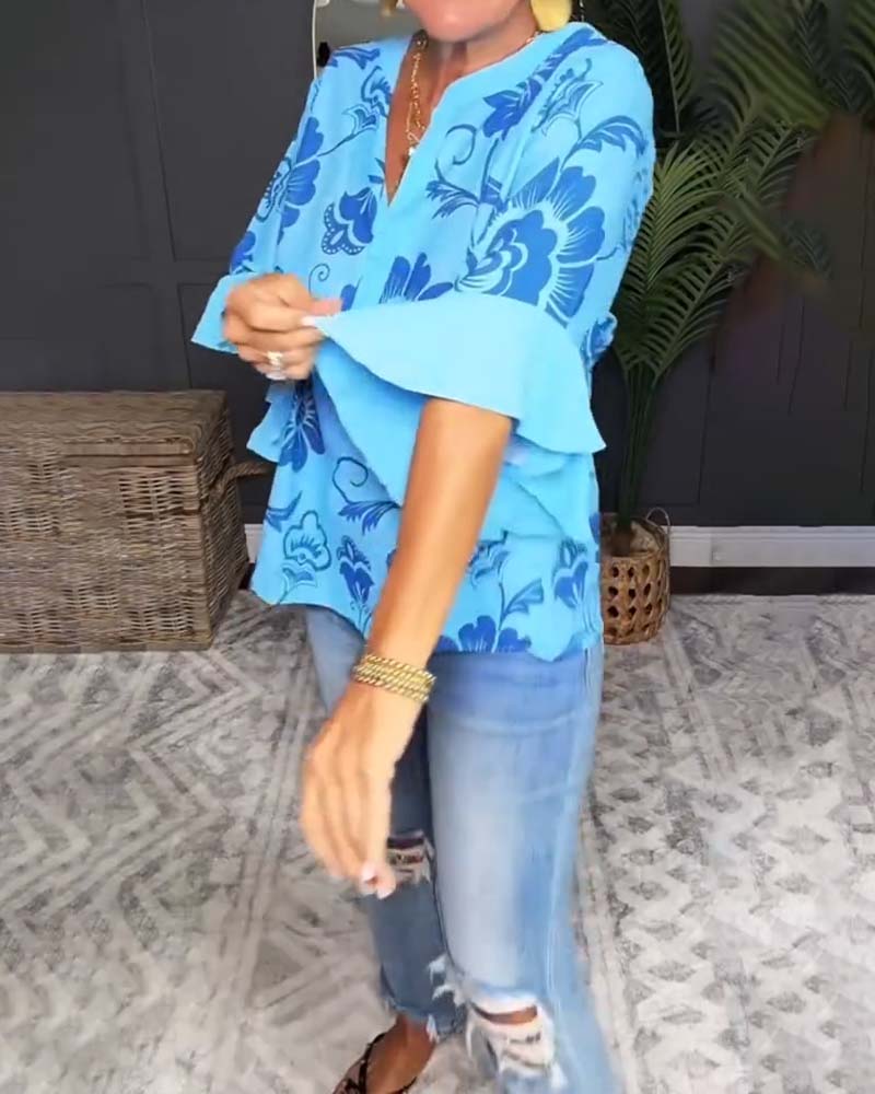 Bluse Locker Kurzärmlig Druck